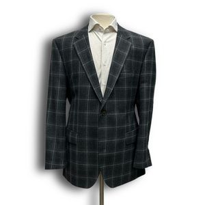 Charcoal Windowpane Pure Wool Sport Jacket w/ Elbow Patches- BOSS (by HUGO BOSS)